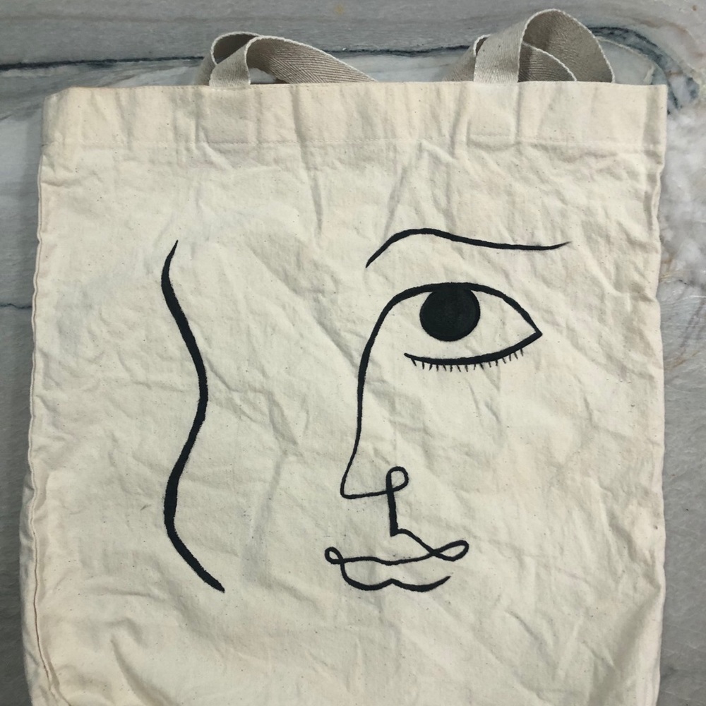 Custom painted off white/beige canvas tote bag